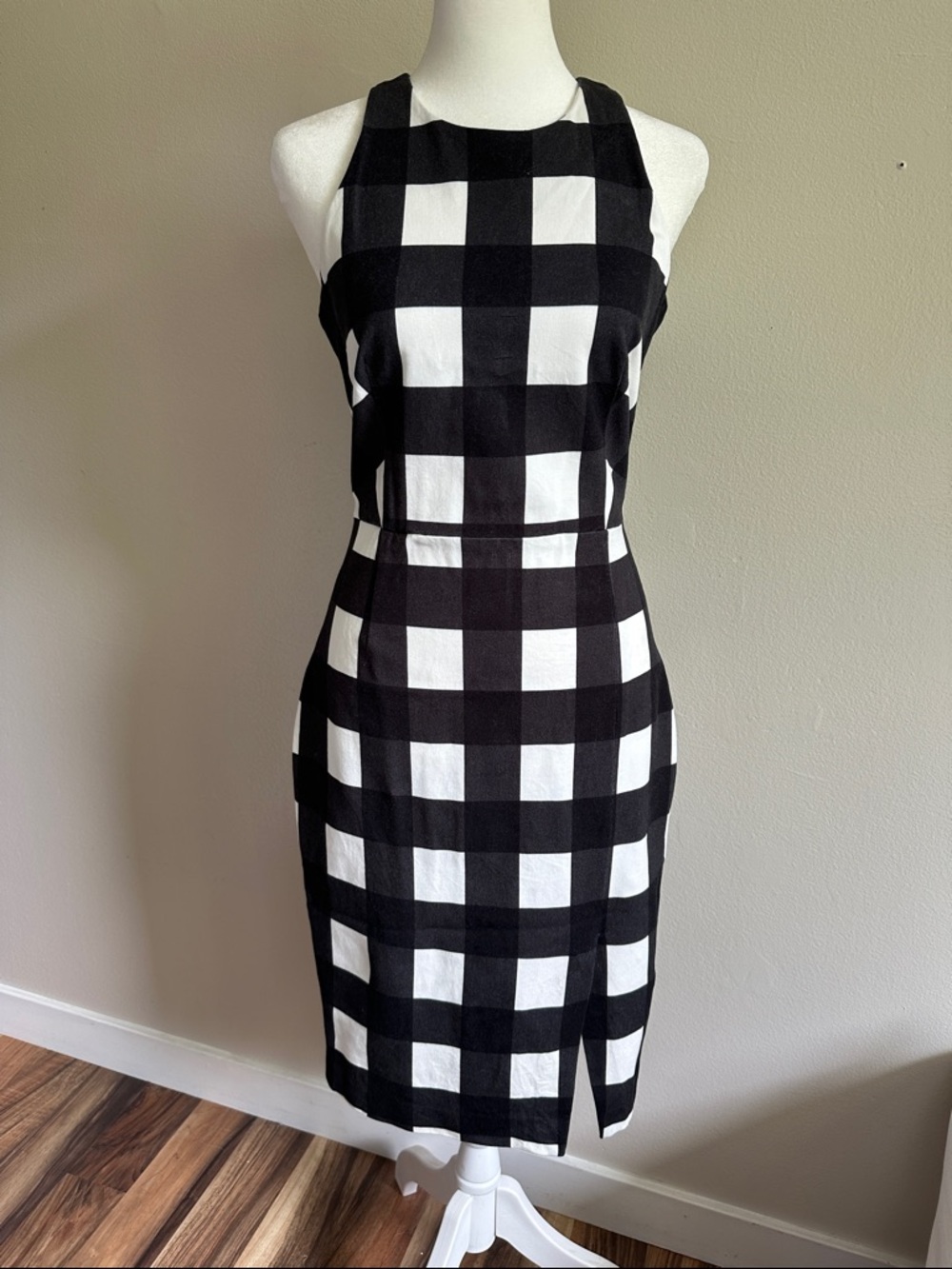 Banana Republic Black & White Gingham Halter Midi Dress